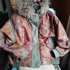 Vintage HM Abernathy Bomber Jacket Extra Large Floral Print Fur-Lined Hood